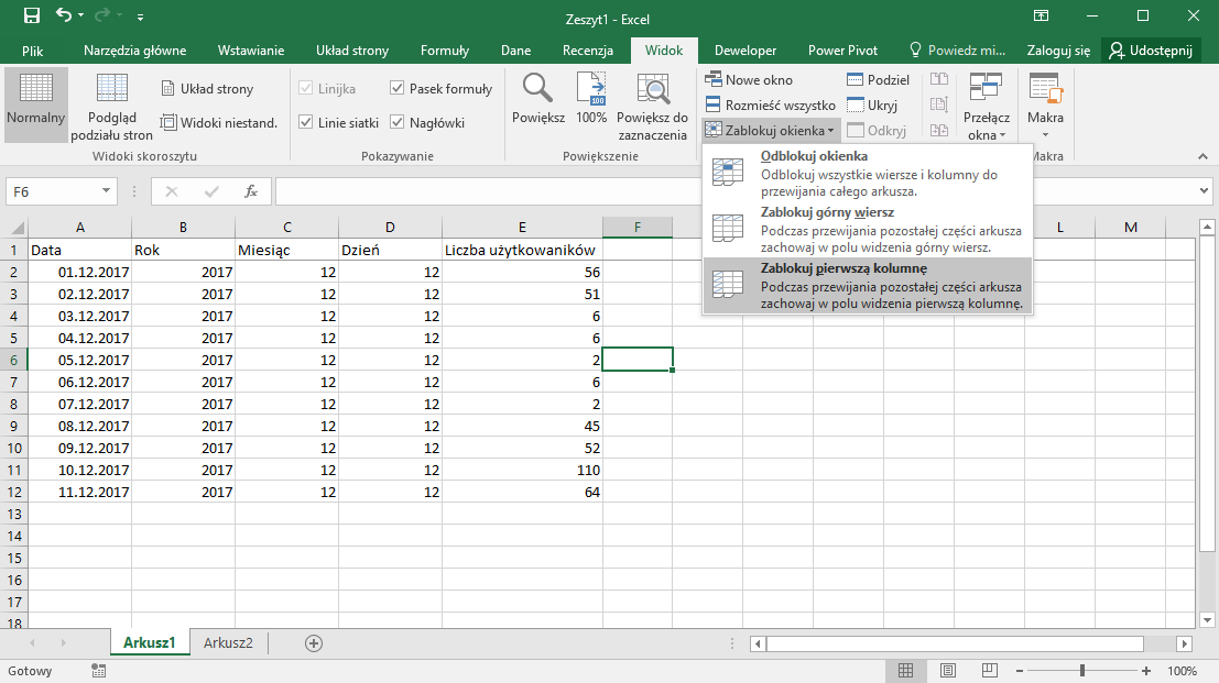 Kurs Excel Podstawy Blokowanie Widoku 1 DataTalk Pl