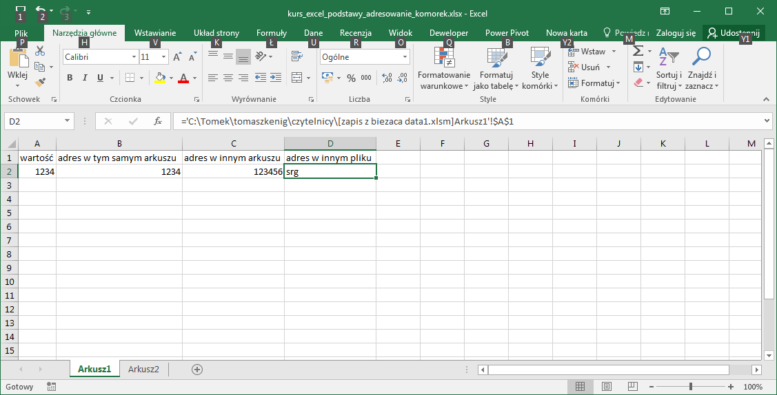 Adresowanie komórek Excel