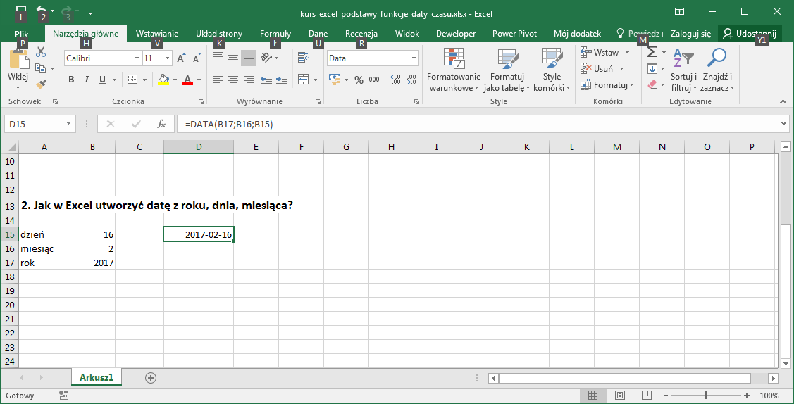 Excel funkcje daty i czasu