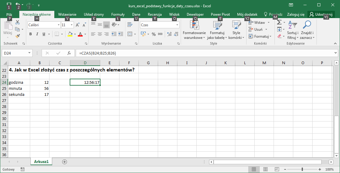 Excel funkcje daty i funkcje czasu