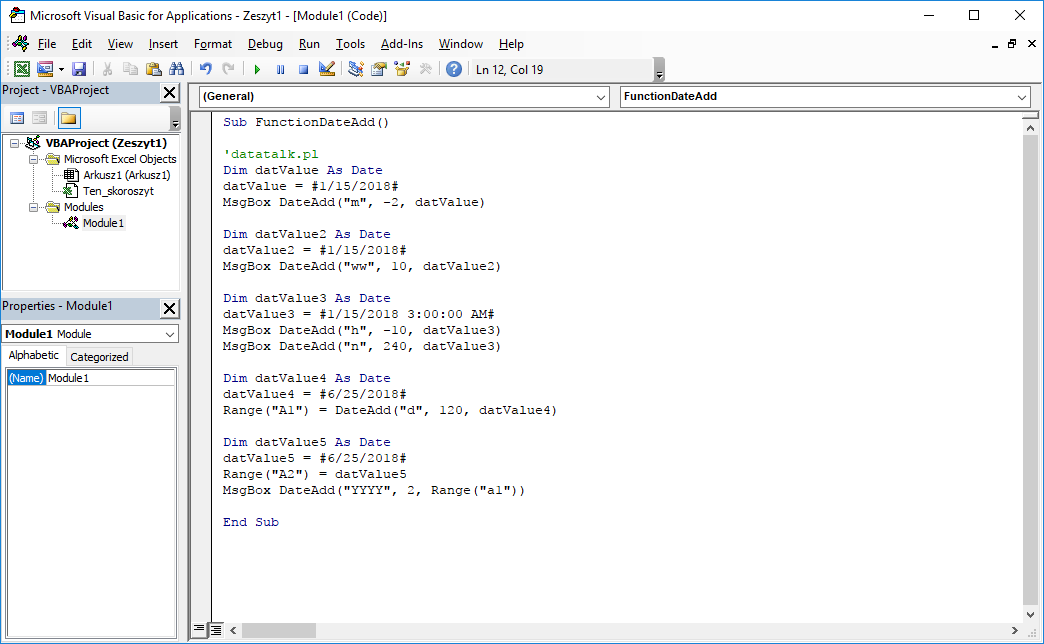 Funkcje VBA Excel – Funkcja DateAdd VBA