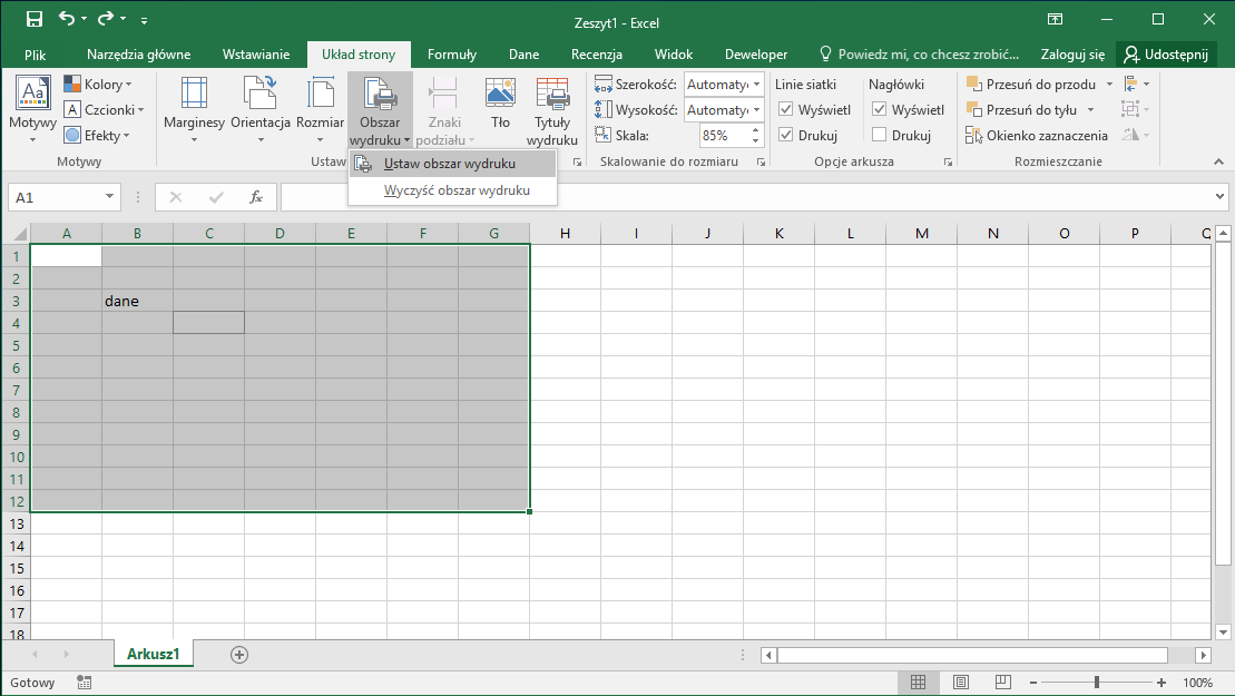 Kurs Excel Podstawy - Drukowanie Excel obszar wydruku
