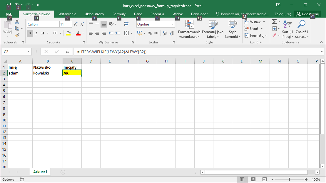 Kurs Excel Podstawy - Formuły zagnieżdżone