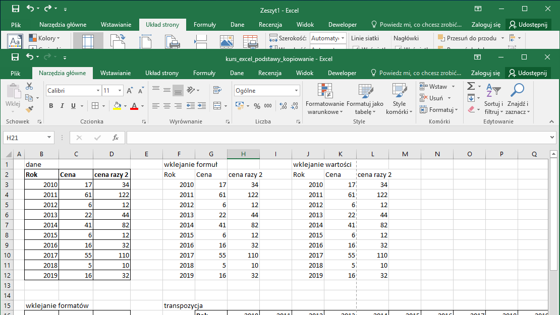 Kurs Excel Podstawy - Kopiowanie Excel