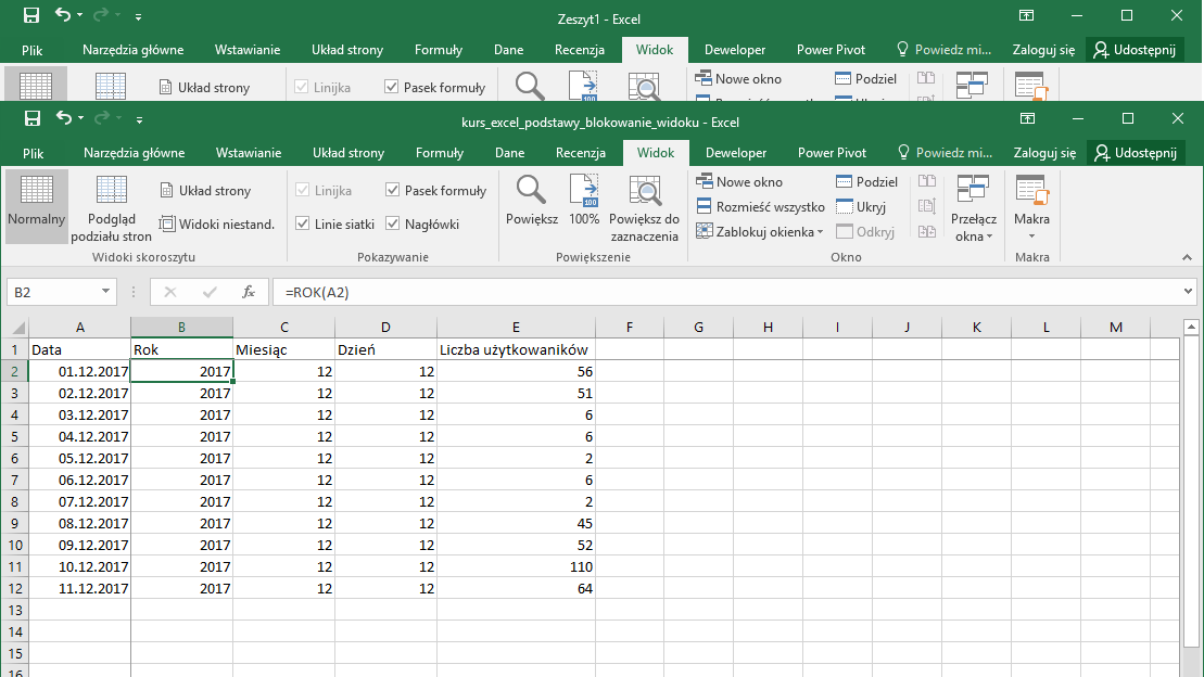 Kurs Excel Podstawy - blokowanie okienek