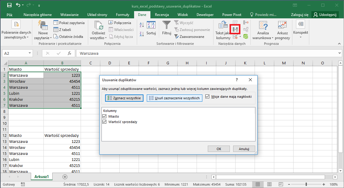 Excel Usuwanie Duplikatów Datatalkpl 1037