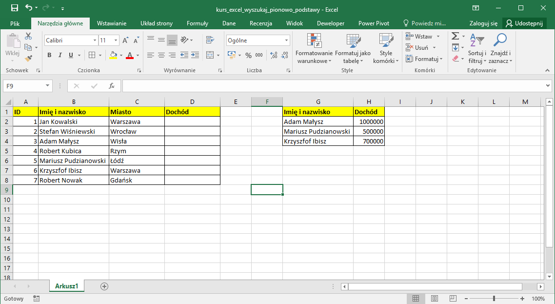 Kurs Excel Podstawy - Wyszukaj pionowo od podstaw