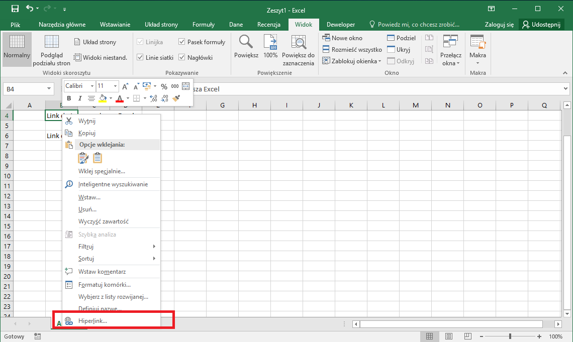Excel przykłady - Jak zrobić hiperlink w Excel