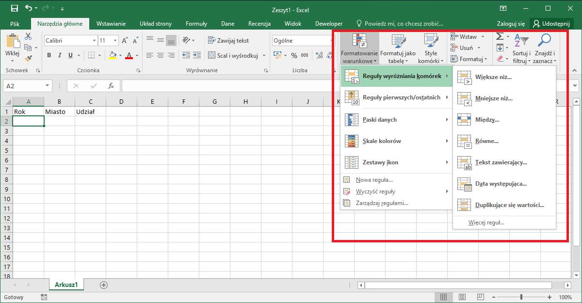 Kurs Excel Podstawy - Formatowanie warunkowe Excel