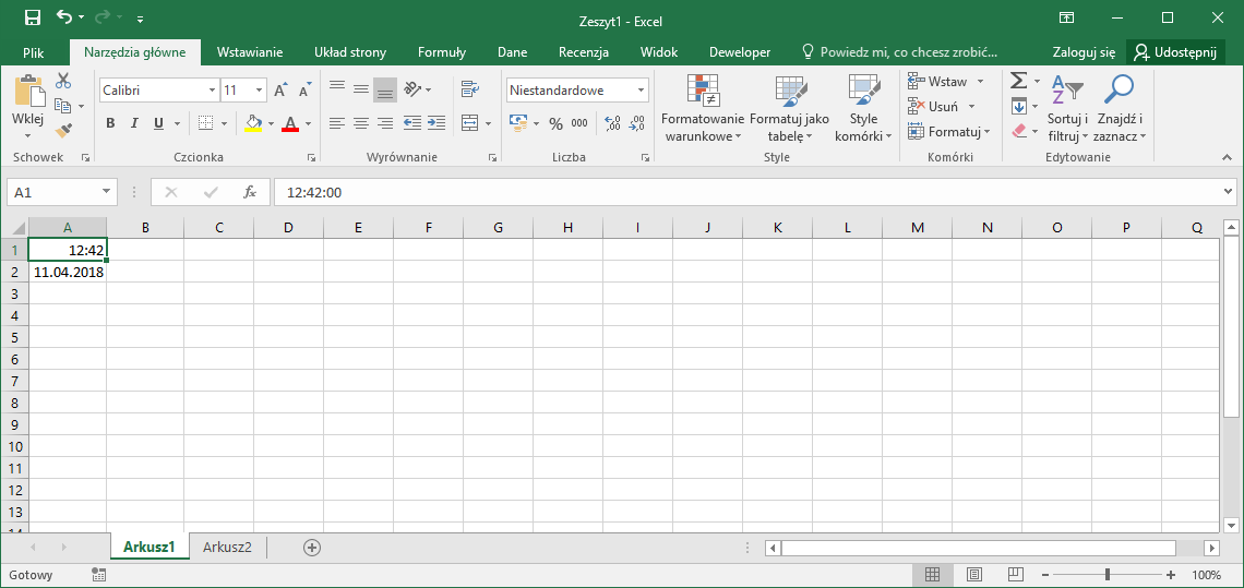 Excel przykłady - Bieżąca data w Excel