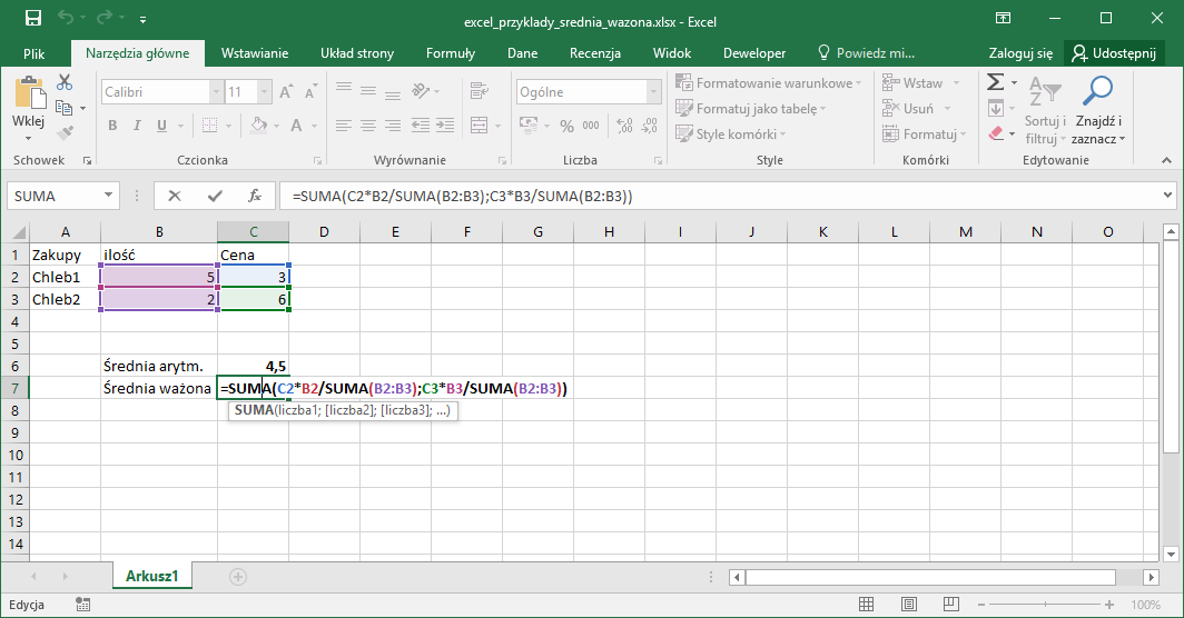 Jak W Excel Obliczyć średnią Ważoną Datatalkpl 5105